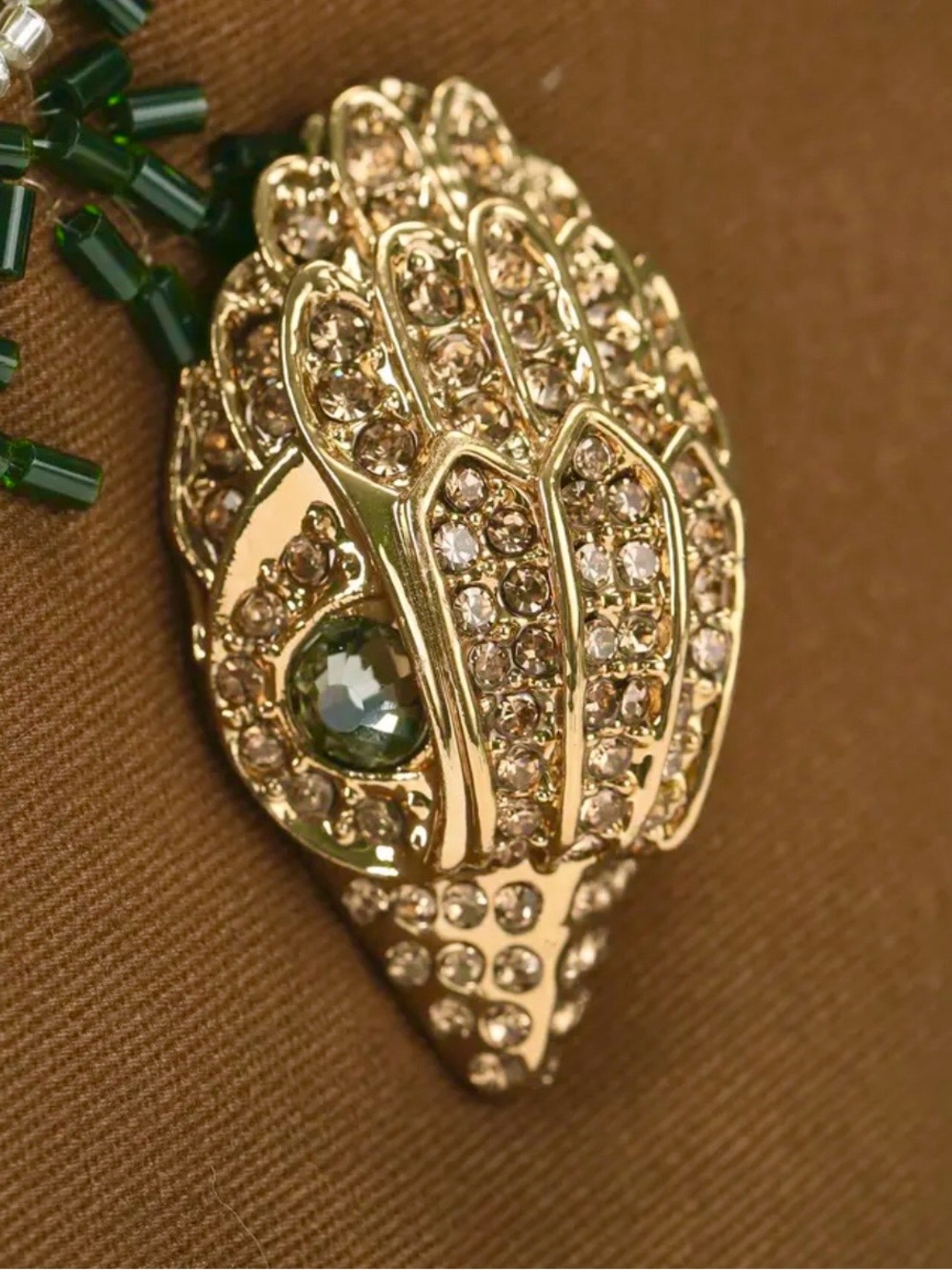 Kurt Geiger Embellished Brown Satchel with Green Trim and Gold Chain - Picture 3 of 4